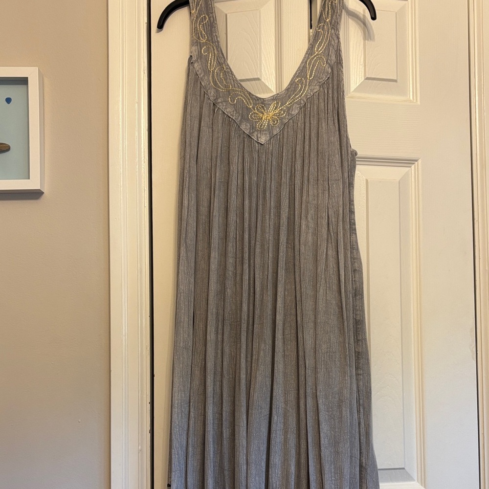 Elegant Gray Maxi Dress. Beautiful detail on bottom of dress